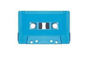 Maquette rétro bleu cassette isolée sur fond blanc avec un tracé de détourage photo