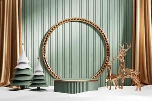 podium d'affichage de produits de luxe joyeux noël avec pin et décoration rendu 3d photo