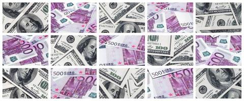 un collage de nombreuses images de billets en euros en coupures de 100 et 500 euros se trouvant dans le tas photo