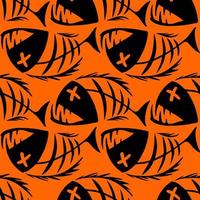 motif harmonieux et lumineux de squelettes de poissons graphiques noirs sur fond orange, texture, design photo