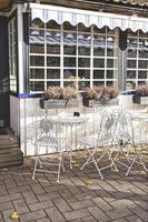 table et chaises de jardin en fer forgé vintage dans un café public dans un jardin d'automne photo