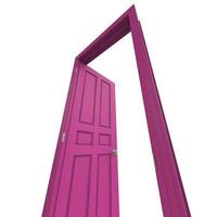 ouvrir la porte rose isolée fermée le rendu d'illustration 3d photo