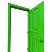 Ouvrir la porte isolée verte fermée le rendu d'illustration 3d photo
