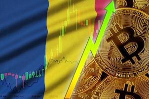 drapeau tchad et tendance croissante de la crypto-monnaie avec de nombreux bitcoins dorés photo