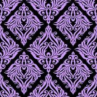 motif graphique sans couture, tuile d'ornement violet floral sur fond noir, texture, design photo