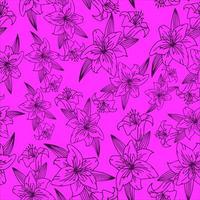 motif floral harmonieux de fleurs de contour noir sur fond magenta, texture, motif répétitif, design photo