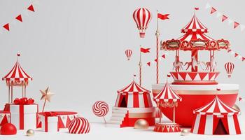 Podium de carnaval 3d avec de nombreux manèges et boutiques chapiteau de cirque illustration 3d photo