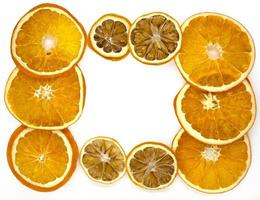 tranches d'orange et de citron séchés, arrière-plan. photo