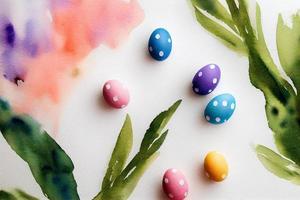 Oeuf de pâques mignon à pois sur fond blanc avec des marges, aquarelle photo