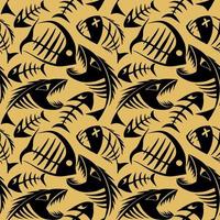 motif transparent brillant de squelettes de poissons graphiques noirs sur fond doré, texture, design photo