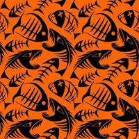 motif harmonieux et lumineux de squelettes de poissons graphiques noirs sur fond orange, texture, design photo