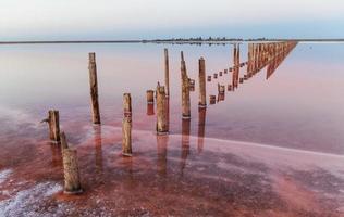 obstacles en bois dans la mer de l'île de jarilgach, ukraine. pendant la journée photo
