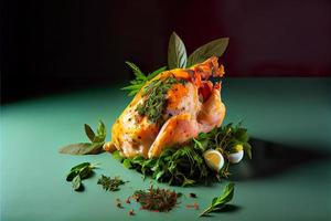 poulet désossé aux herbes sur fond de pierre noire. photo