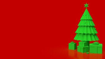 l'arbre de noël vert sur fond rouge pour le rendu 3d du concept de vacances photo