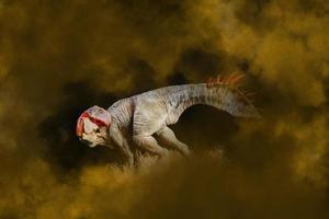 protoceratops, dinosaure sur fond de fumée photo