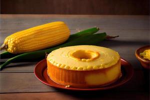 Délicieux gâteau de maïs sur table gâteau brésilien typique photo