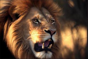 portrait de lion d'afrique dans la lumière chaude photo