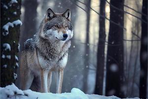 loup eurasien dans l'habitat d'hiver blanc belle forêt d'hiver photo