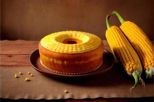 Délicieux gâteau de maïs sur table gâteau brésilien typique photo