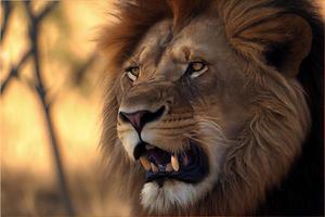 portrait de lion d'afrique dans la lumière chaude photo