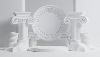 Podium de luxe 3d avec colonne romaine pour l'arrière-plan du produit avec fond blanc pour la présentation de la marque illustration de rendu 3d. photo