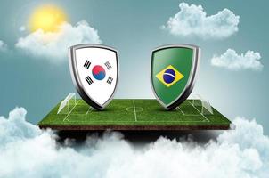 le brésil contre la corée du sud contre le concept de football de bannière d'écran. stade de terrain de football, illustration 3d photo