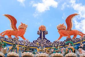 les statues de tigres volants, animal mythique de la littérature chinoise, sont souvent décorées dans les temples et sur les toits comme de belles sculptures. photo