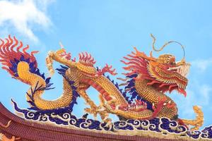 les statues de dragon, créature mythique de la littérature chinoise, sont souvent décorées dans les temples et sur le toit de belles sculptures et de ciels bleus. photo