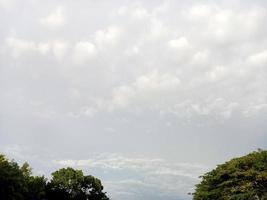 beau paysage naturel dans le ciel bleu, nuages blancs et de nombreux arbres verts autour photo