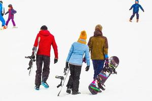 gens, snowboard, sport hiver, amitié, concept photo