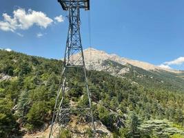 tour de puissance à haute tension au fond de la montagne photo