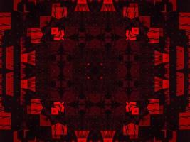 fond de kaléidoscope métallique rouge foncé. motif abstrait et symétrique avec des vibrations d'horreur photo