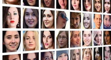 collage de portraits de groupe de jeunes filles caucasiennes pour les réseaux sociaux photo