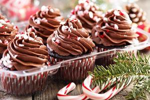 cupcakes de noël au chocolat et à la menthe poivrée photo