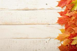 cadre de feuilles d'automne sur fond de bois photo