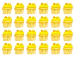 motif cupcakes jaune ou ananas isolé sur fond blanc. boulangerie sucrée fraîche cuite au four et faite maison. dessert coloré et concept de fond d'écran drôle. photo