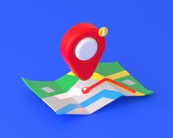 Rendu 3d broche de localisation rouge sur la carte avec itinéraire photo