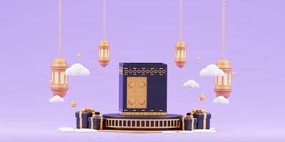 fond de voeux islamique ramadan avec jolie mosquée 3d et croissant islamique photo