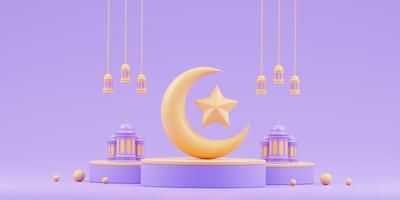 fond de voeux islamique ramadan avec jolie mosquée 3d et croissant islamique photo