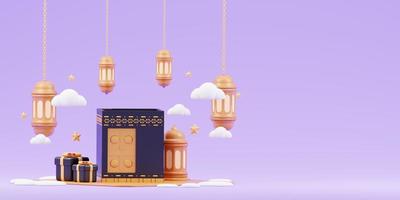 fond de voeux islamique ramadan avec jolie mosquée 3d et croissant islamique photo