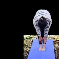 portrait d'une magnifique jeune femme indienne pratiquant le yoga avec un fond uni. belle fille pratique la pose de yoga de base. calme et détente, bonheur féminin photo