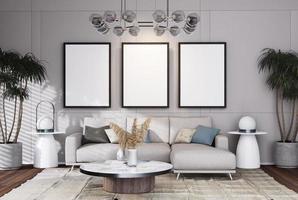 cadre d'affiche maquette dans des chambres entièrement meublées d'intérieur moderne photo
