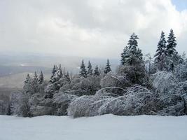 Sentiers couverts de neige dans une station de ski d'hiver dans le Vermont photo