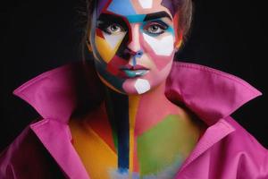 modèle avec un maquillage pop art créatif sur son visage photo