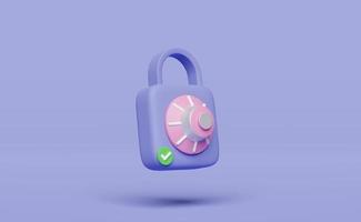 Cadenas 3d, icône clé avec mot de passe non sécurisé isolé sur fond violet. protection des données de sécurité, concept minimal, illustration de rendu 3d photo