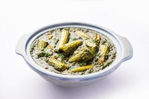 palak baby corn sabzi également connu sous le nom de curry de makai aux épinards servi avec du riz ou du roti, cuisine indienne photo