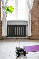 briques de yoga haltères et tapis d'exercice à la maison photo