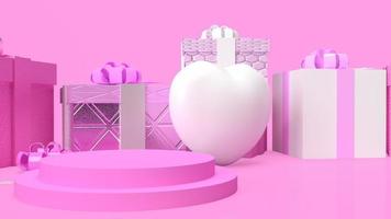 la boîte-cadeau et le coeur pour le rendu 3d du concept de la saint-valentin photo