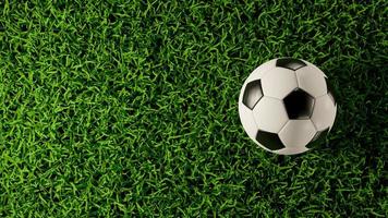 vue de dessus du football ou du football sur le terrain en herbe. illustration de rendu 3d. photo