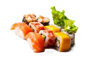 assortiment de sush and roll on white photo